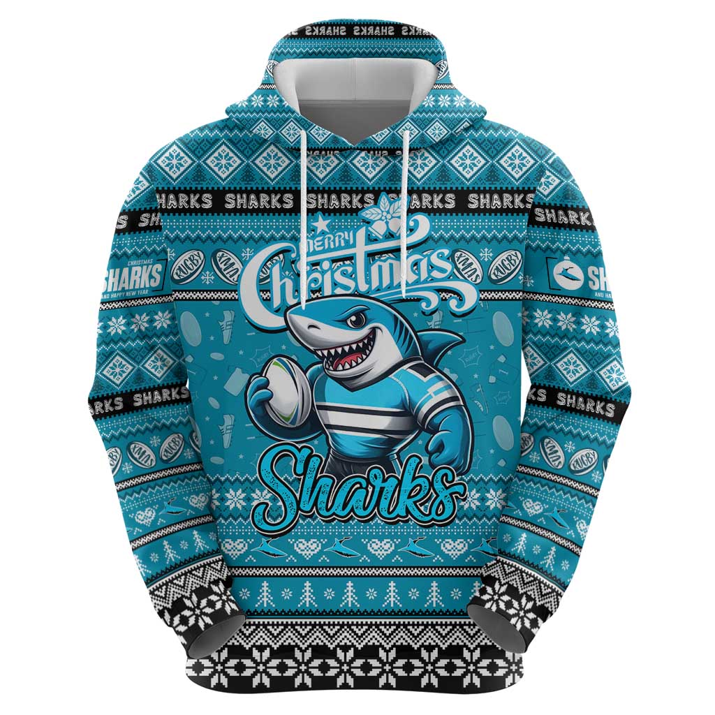 Personalized Sharks Rugby Xmas Zip Hoodie Australia NRL Mascot