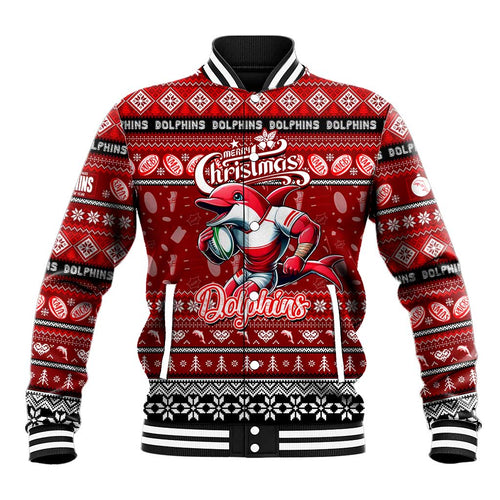 Personalized Dolphins Rugby Xmas Baseball Jacket Australia NRL Mascot