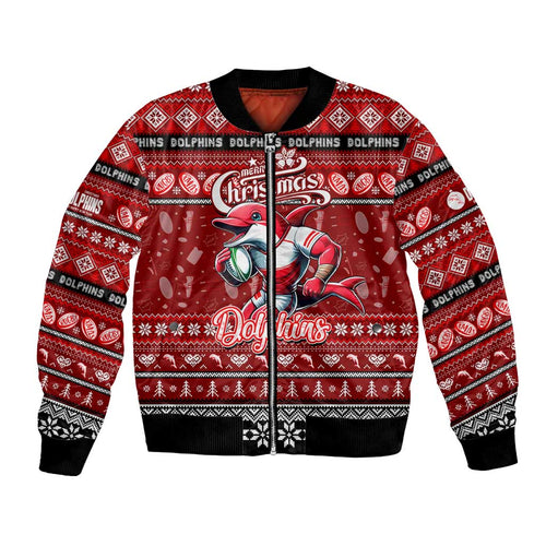 Personalized Dolphins Rugby Xmas Bomber Jacket Australia NRL Mascot