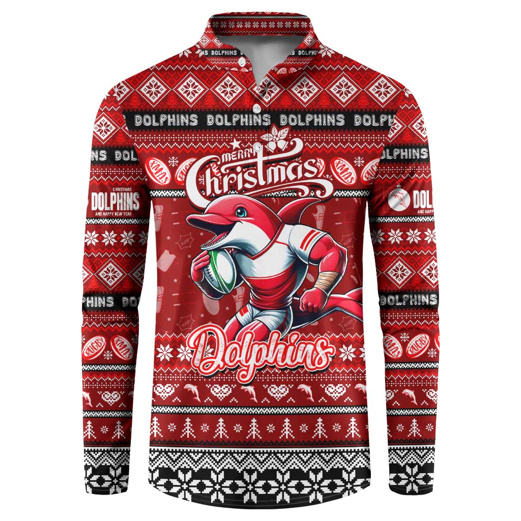 Personalized Dolphins Rugby Xmas Button Sweatshirt Australia NRL Mascot