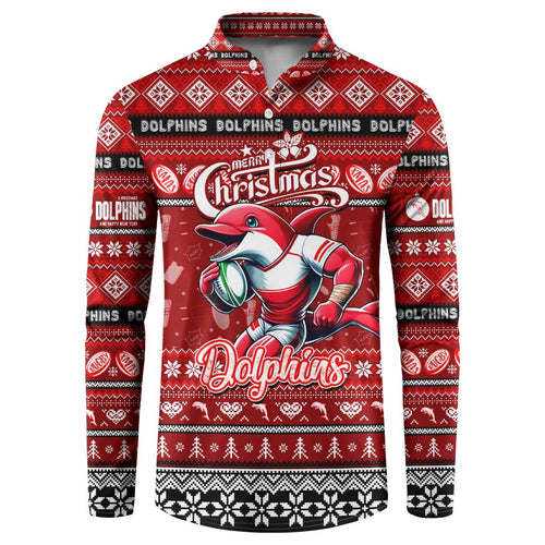 Personalized Dolphins Rugby Xmas Button Sweatshirt Australia NRL Mascot