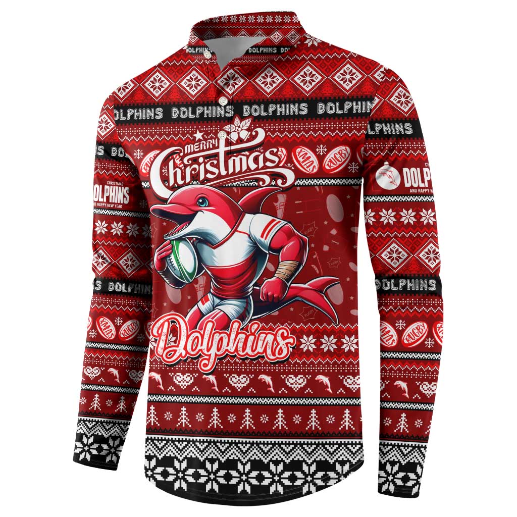 Personalized Dolphins Rugby Xmas Button Sweatshirt Australia NRL Mascot