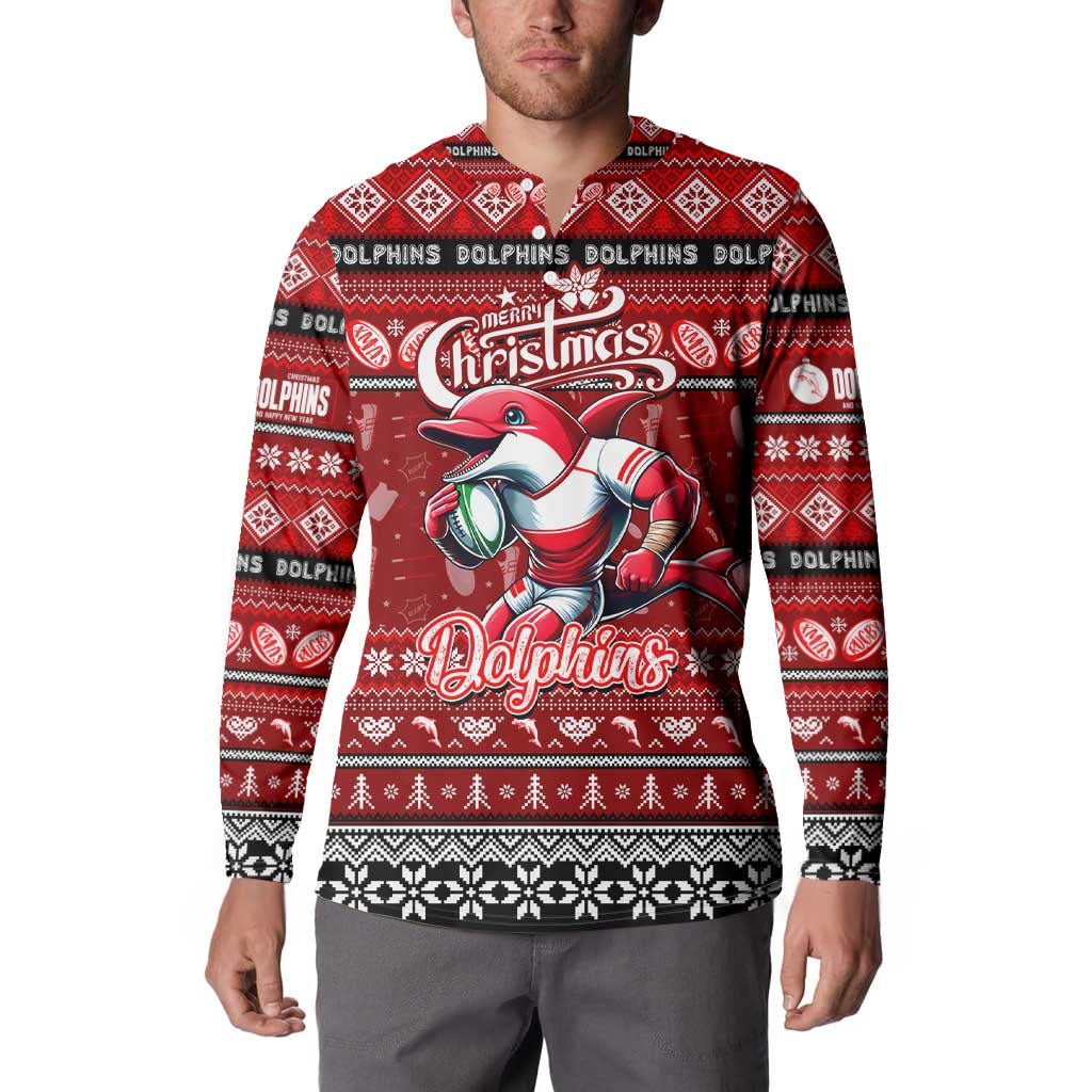 Personalized Dolphins Rugby Xmas Button Sweatshirt Australia NRL Mascot