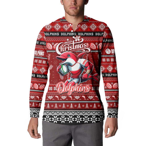 Personalized Dolphins Rugby Xmas Button Sweatshirt Australia NRL Mascot