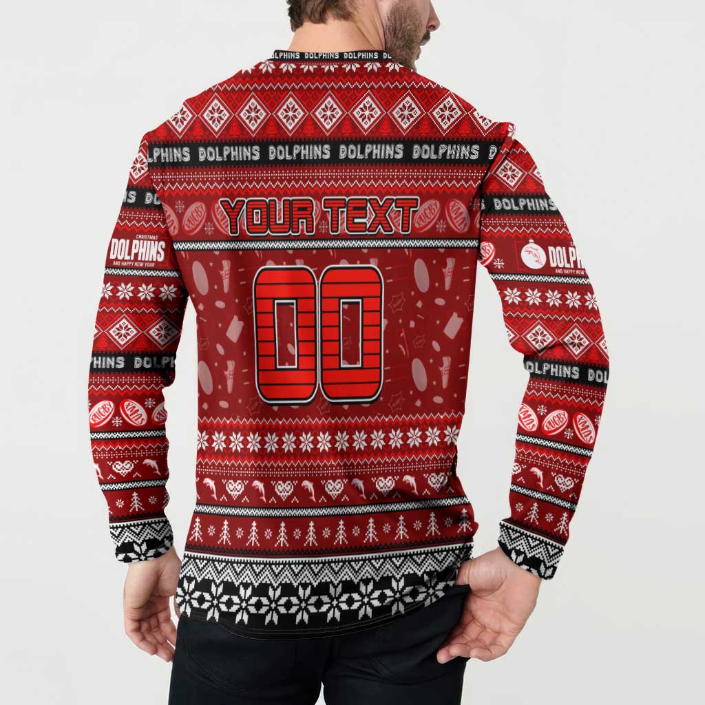 Personalized Dolphins Rugby Xmas Button Sweatshirt Australia NRL Mascot