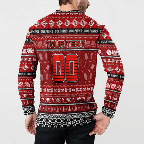Personalized Dolphins Rugby Xmas Button Sweatshirt Australia NRL Mascot