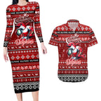 Personalized Dolphins Rugby Xmas Couples Matching Long Sleeve Bodycon Dress and Hawaiian Shirt Australia NRL Mascot