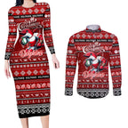 Personalized Dolphins Rugby Xmas Couples Matching Long Sleeve Bodycon Dress and Long Sleeve Button Shirt Australia NRL Mascot