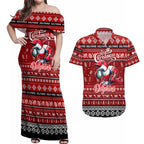 Personalized Dolphins Rugby Xmas Couples Matching Off Shoulder Maxi Dress and Hawaiian Shirt Australia NRL Mascot