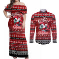 Personalized Dolphins Rugby Xmas Couples Matching Off Shoulder Maxi Dress and Long Sleeve Button Shirt Australia NRL Mascot