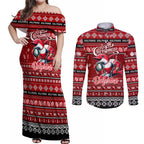Personalized Dolphins Rugby Xmas Couples Matching Off Shoulder Maxi Dress and Long Sleeve Button Shirt Australia NRL Mascot