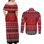 Personalized Dolphins Rugby Xmas Couples Matching Off Shoulder Maxi Dress and Long Sleeve Button Shirt Australia NRL Mascot