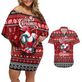 Personalized Dolphins Rugby Xmas Couples Matching Off Shoulder Short Dress and Hawaiian Shirt Australia NRL Mascot