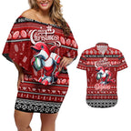 Personalized Dolphins Rugby Xmas Couples Matching Off Shoulder Short Dress and Hawaiian Shirt Australia NRL Mascot
