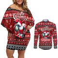 Personalized Dolphins Rugby Xmas Couples Matching Off Shoulder Short Dress and Long Sleeve Button Shirt Australia NRL Mascot