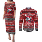 Personalized Dolphins Rugby Xmas Couples Matching Puletasi and Long Sleeve Button Shirt Australia NRL Mascot
