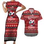 Personalized Dolphins Rugby Xmas Couples Matching Short Sleeve Bodycon Dress and Hawaiian Shirt Australia NRL Mascot