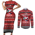 Personalized Dolphins Rugby Xmas Couples Matching Short Sleeve Bodycon Dress and Long Sleeve Button Shirt Australia NRL Mascot