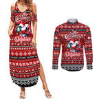 Personalized Dolphins Rugby Xmas Couples Matching Summer Maxi Dress and Long Sleeve Button Shirt Australia NRL Mascot