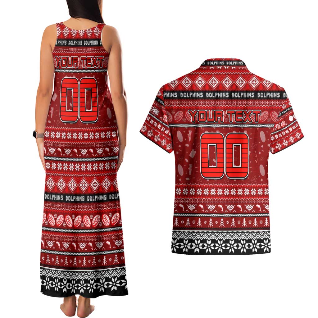 Personalized Dolphins Rugby Xmas Couples Matching Tank Maxi Dress and Hawaiian Shirt Australia NRL Mascot