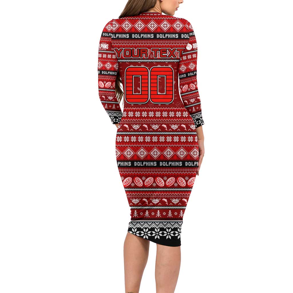 Personalized Dolphins Rugby Xmas Family Matching Long Sleeve Bodycon Dress and Hawaiian Shirt Australia NRL Mascot
