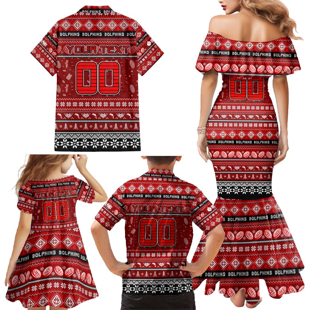 Personalized Dolphins Rugby Xmas Family Matching Mermaid Dress and Hawaiian Shirt Australia NRL Mascot