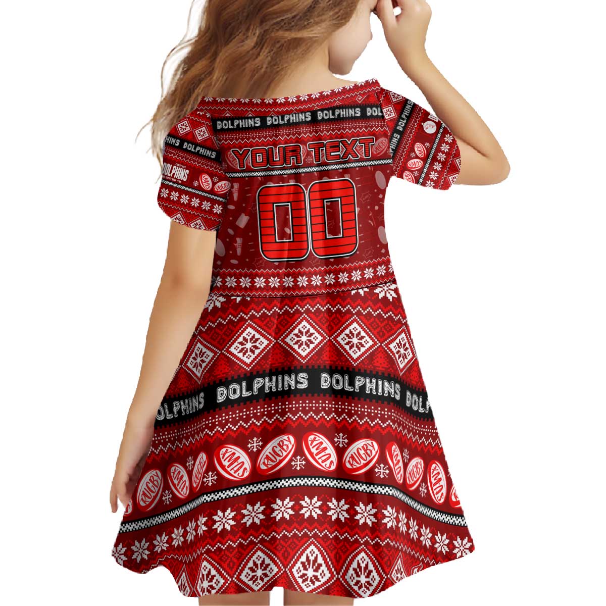 Personalized Dolphins Rugby Xmas Family Matching Off The Shoulder Long Sleeve Dress and Hawaiian Shirt Australia NRL Mascot