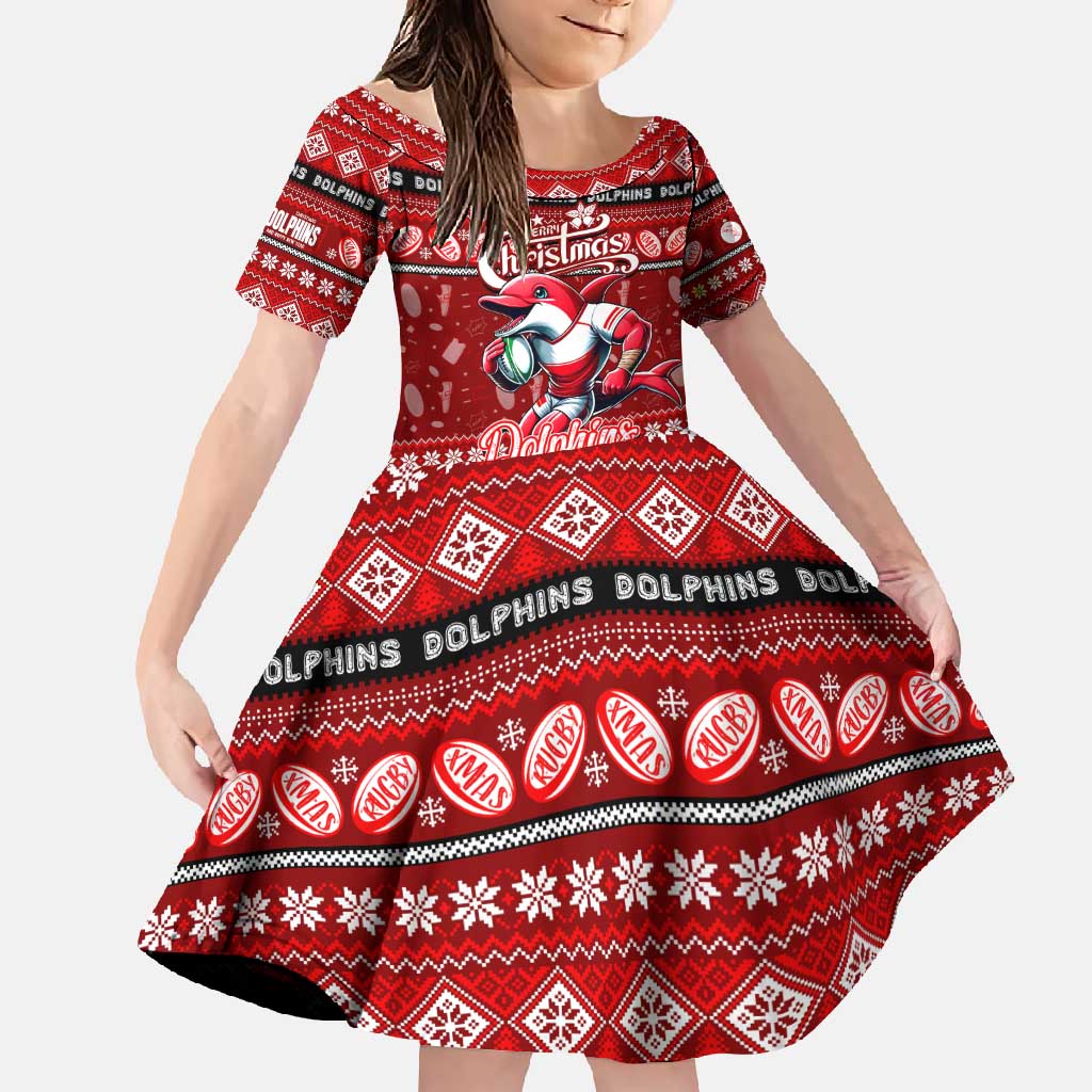 Personalized Dolphins Rugby Xmas Family Matching Off Shoulder Maxi Dress and Hawaiian Shirt Australia NRL Mascot