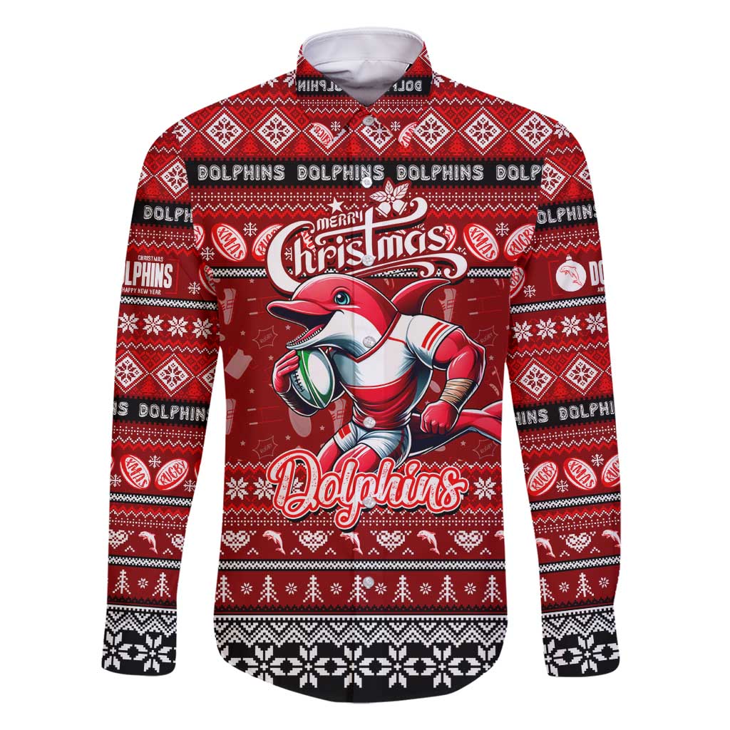 Personalized Dolphins Rugby Xmas Family Matching Off Shoulder Maxi Dress and Hawaiian Shirt Australia NRL Mascot