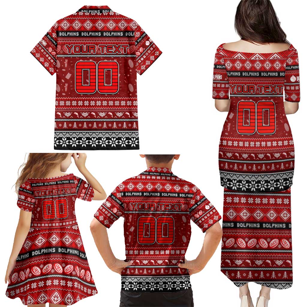 Personalized Dolphins Rugby Xmas Family Matching Puletasi and Hawaiian Shirt Australia NRL Mascot