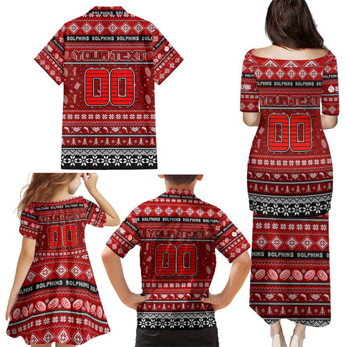 Personalized Dolphins Rugby Xmas Family Matching Puletasi and Hawaiian Shirt Australia NRL Mascot