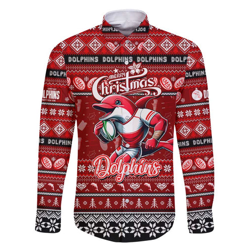 Personalized Dolphins Rugby Xmas Family Matching Puletasi and Hawaiian Shirt Australia NRL Mascot