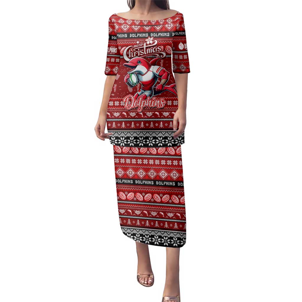Personalized Dolphins Rugby Xmas Family Matching Puletasi and Hawaiian Shirt Australia NRL Mascot