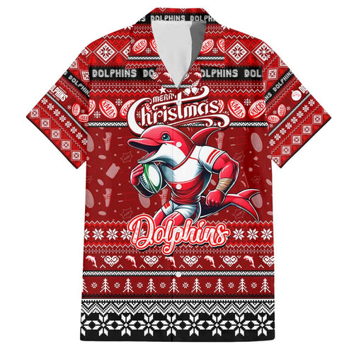 Personalized Dolphins Rugby Xmas Family Matching Short Sleeve Bodycon Dress and Hawaiian Shirt Australia NRL Mascot