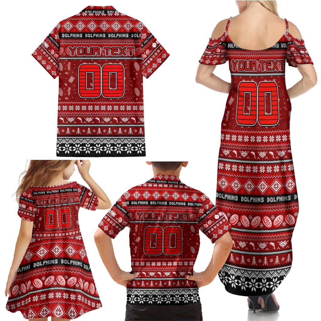 Personalized Dolphins Rugby Xmas Family Matching Summer Maxi Dress and Hawaiian Shirt Australia NRL Mascot