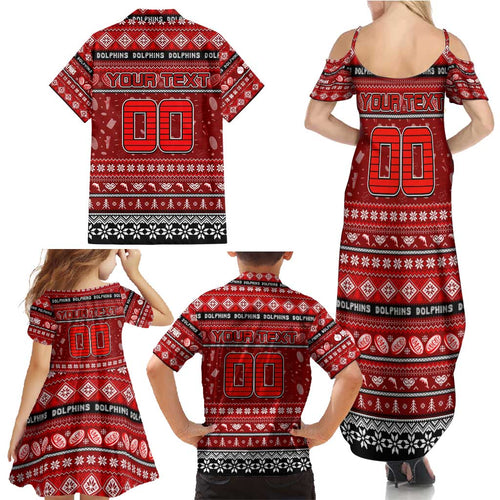 Personalized Dolphins Rugby Xmas Family Matching Summer Maxi Dress and Hawaiian Shirt Australia NRL Mascot