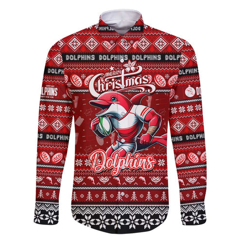 Personalized Dolphins Rugby Xmas Family Matching Summer Maxi Dress and Hawaiian Shirt Australia NRL Mascot