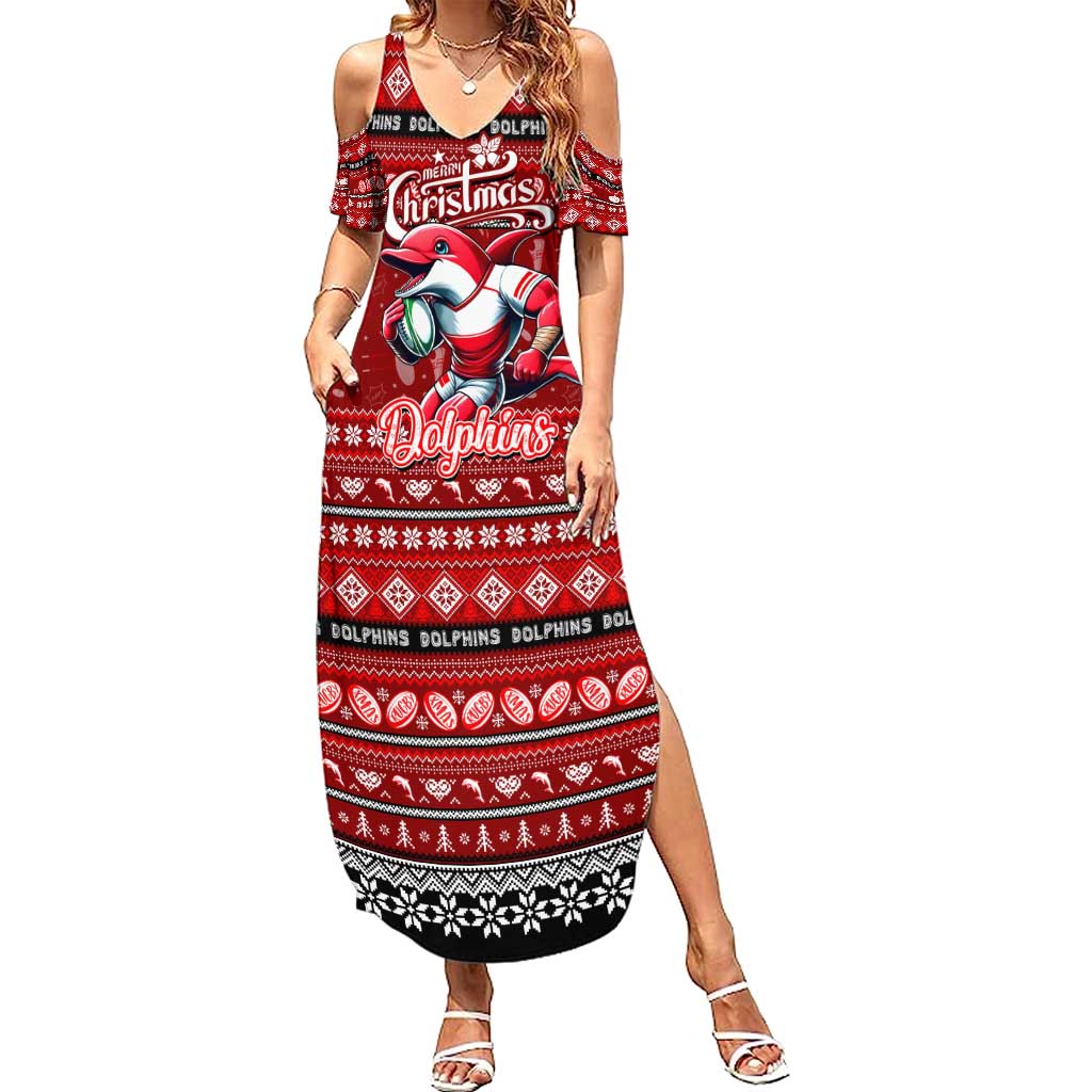 Personalized Dolphins Rugby Xmas Family Matching Summer Maxi Dress and Hawaiian Shirt Australia NRL Mascot