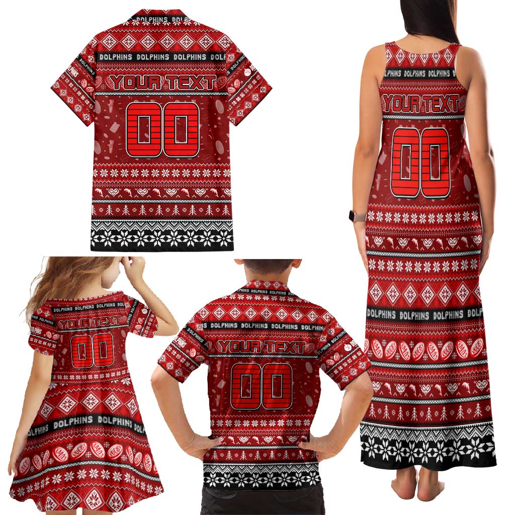 Personalized Dolphins Rugby Xmas Family Matching Tank Maxi Dress and Hawaiian Shirt Australia NRL Mascot