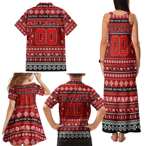 Personalized Dolphins Rugby Xmas Family Matching Tank Maxi Dress and Hawaiian Shirt Australia NRL Mascot