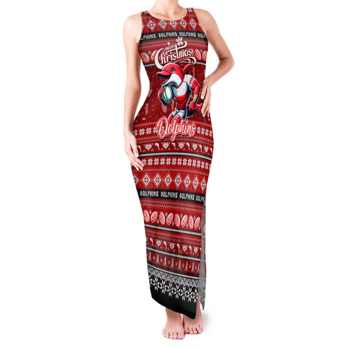 Personalized Dolphins Rugby Xmas Family Matching Tank Maxi Dress and Hawaiian Shirt Australia NRL Mascot