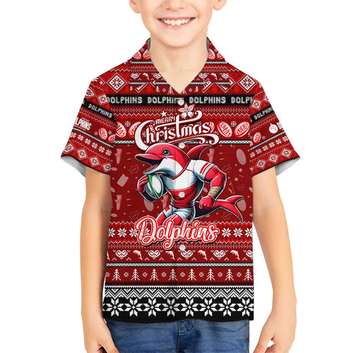 Personalized Dolphins Rugby Xmas Family Matching Tank Maxi Dress and Hawaiian Shirt Australia NRL Mascot