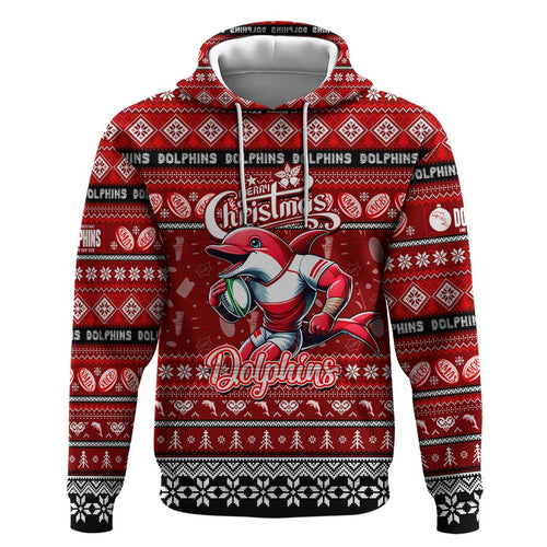 Personalized Dolphins Rugby Xmas Hoodie Australia NRL Mascot