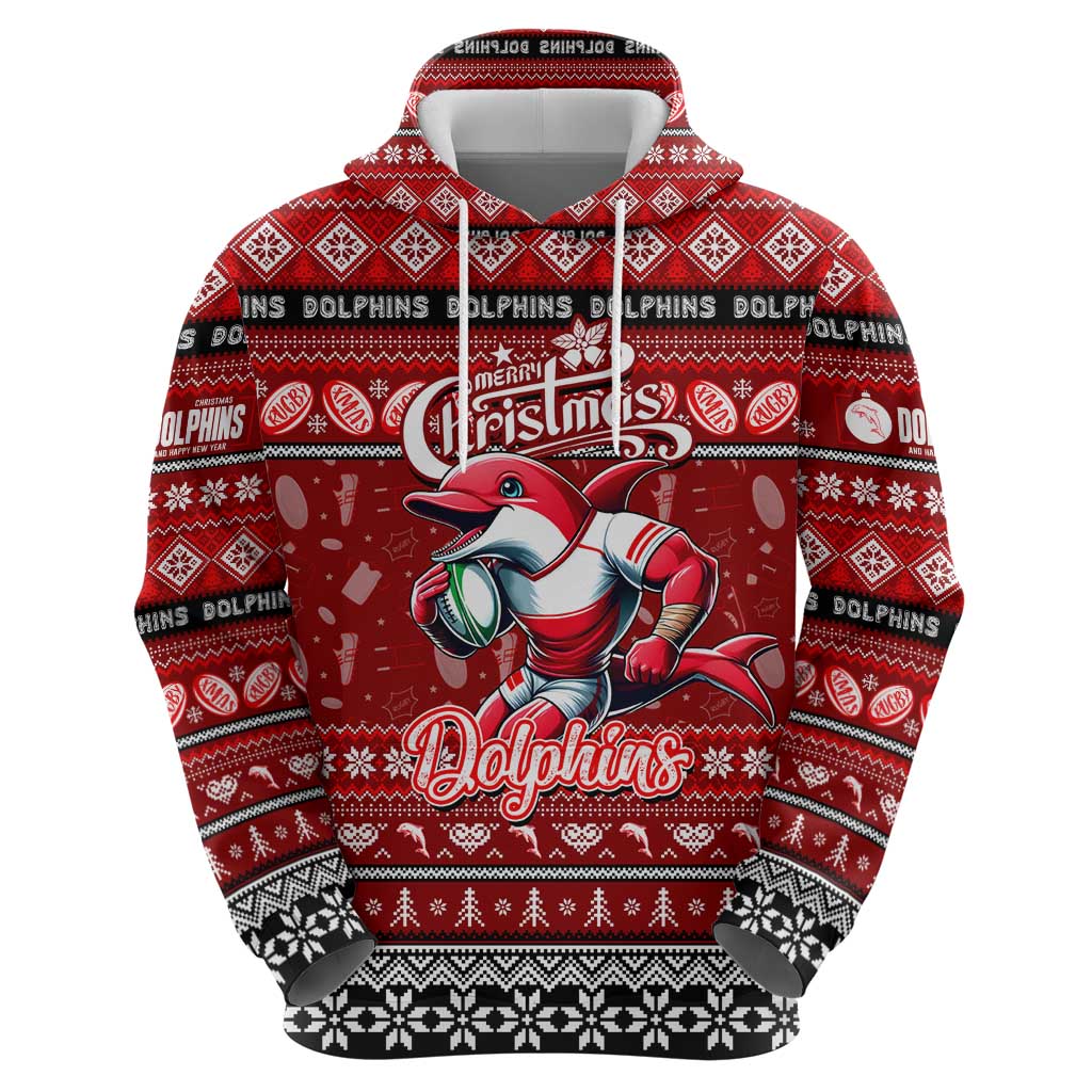 Personalized Dolphins Rugby Xmas Hoodie Australia NRL Mascot