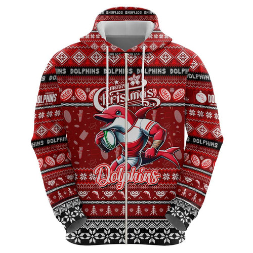 Personalized Dolphins Rugby Xmas Hoodie Australia NRL Mascot