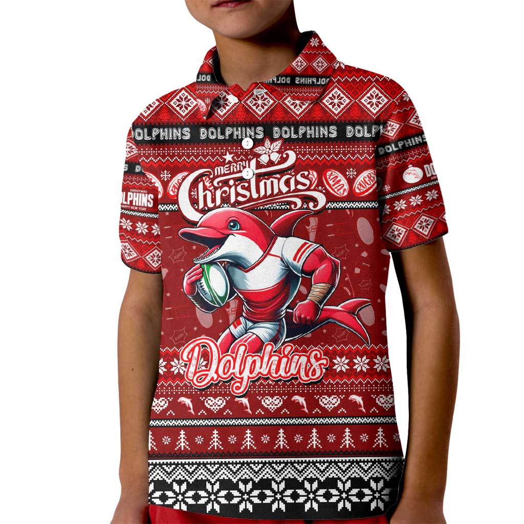 Personalized Dolphins Rugby Xmas Kid Polo Shirt Australia NRL Mascot