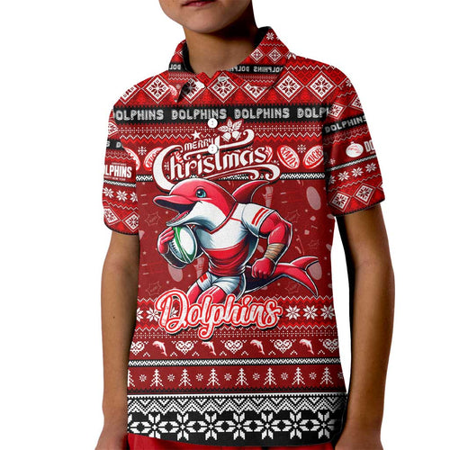 Personalized Dolphins Rugby Xmas Kid Polo Shirt Australia NRL Mascot