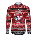 Personalized Dolphins Rugby Xmas Long Sleeve Button Shirt Australia NRL Mascot