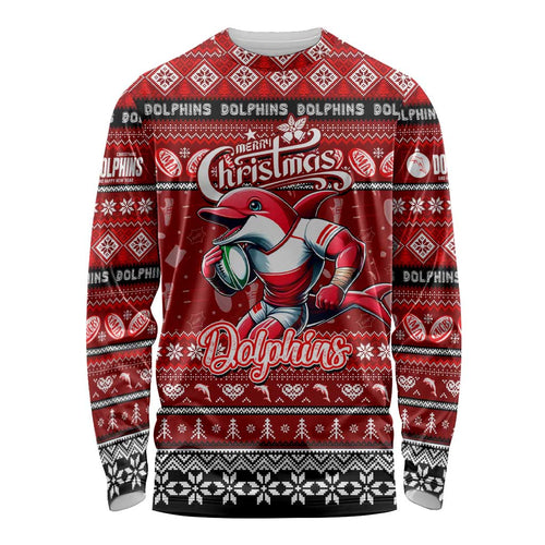 Personalized Dolphins Rugby Xmas Long Sleeve Shirt Australia NRL Mascot