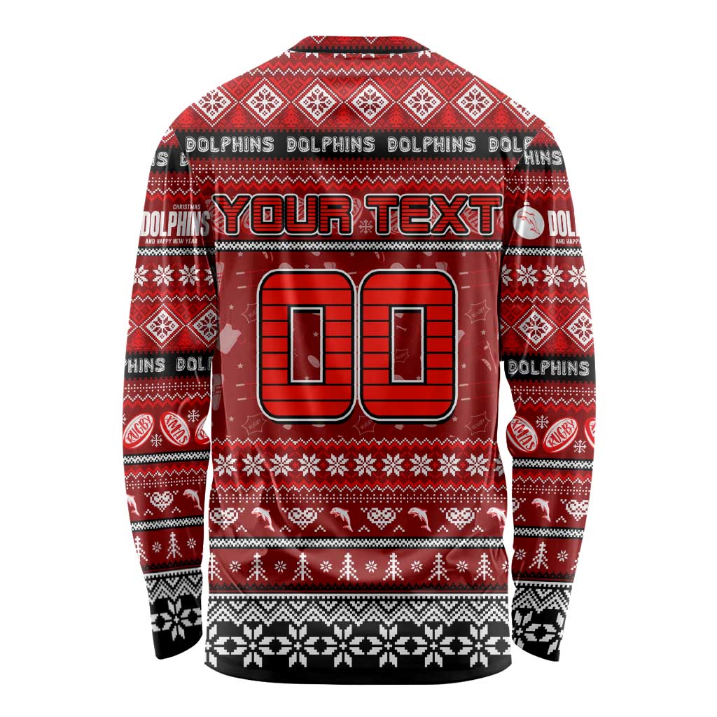 Personalized Dolphins Rugby Xmas Long Sleeve Shirt Australia NRL Mascot